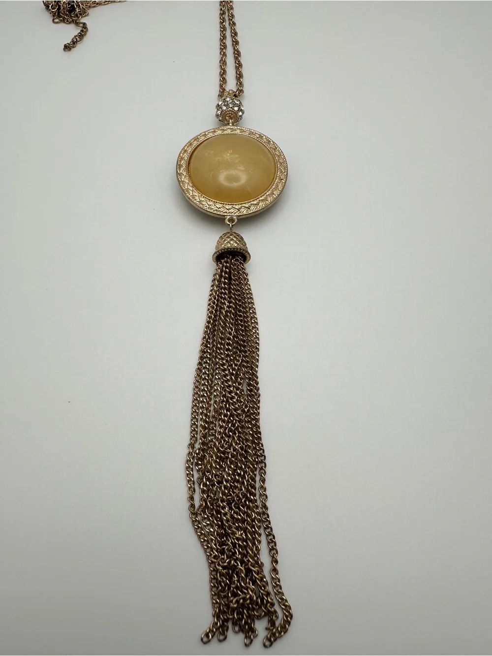 Vintage Rose Gold Pendant Necklace with Amber Yellow Cabochon pendant